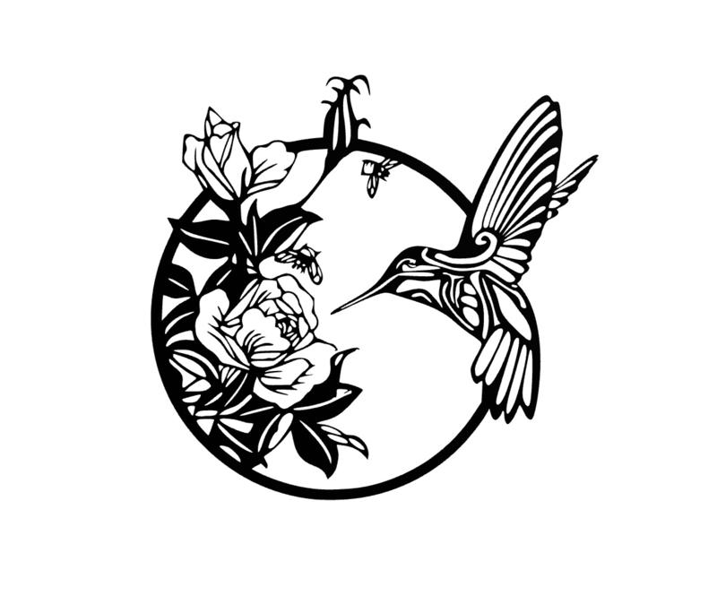 Hummingbird with flowers - wall art