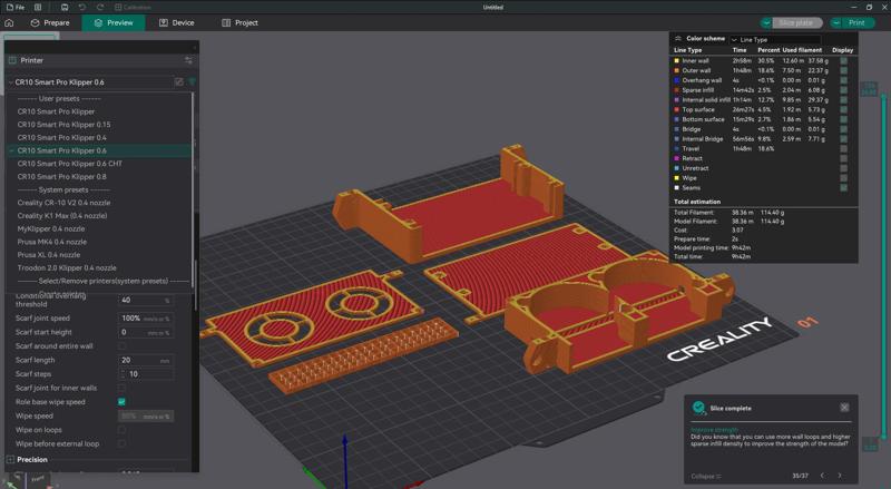 Orca Slicer CR10 Smart Pro 0.8 Nozzle Klipper Profile