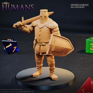 Human Sword Knight 1C Miniature - Pre-Supported