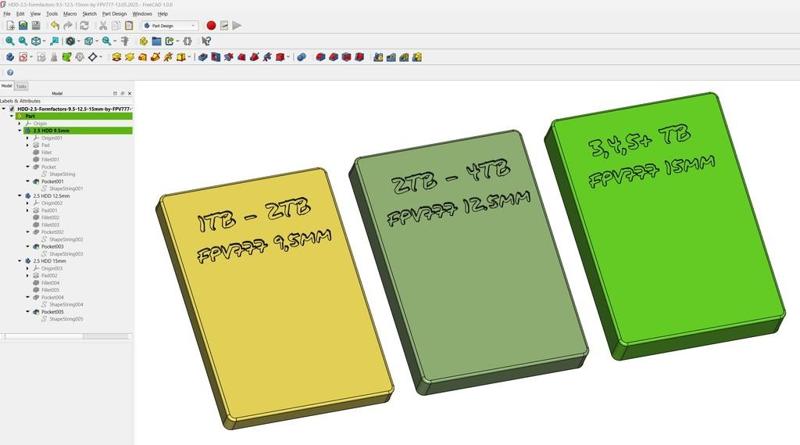 2.5" HHD 1TB 2TB 3TB 4TB 5TB 9.5mm 12.5mm 15mm thickness formfactor check models inkl FreeCad file