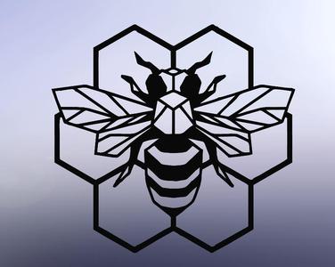 2D BEE, WALL BEE, LINE ART BEE, 2D ART HONEYCOMB, WALL HONEYCOMB