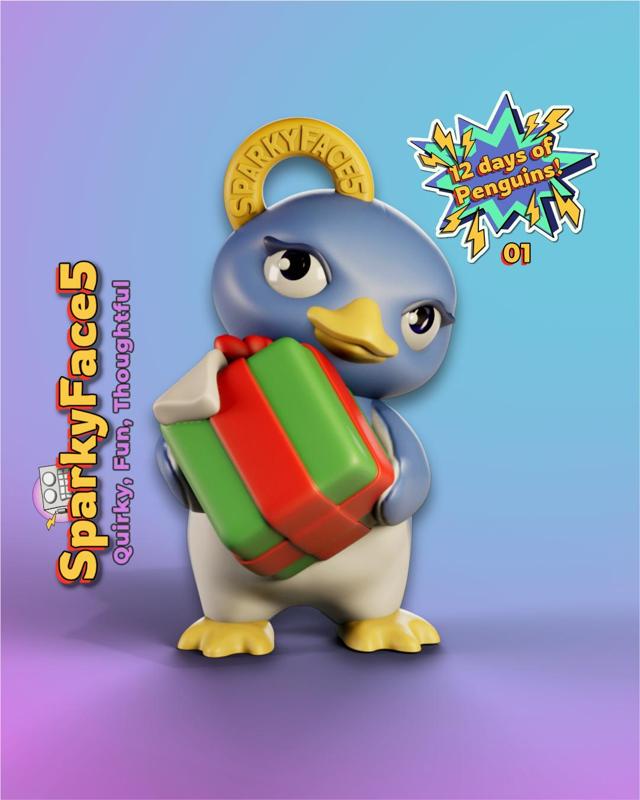 Penguin with gift 1 of 12 Ornament