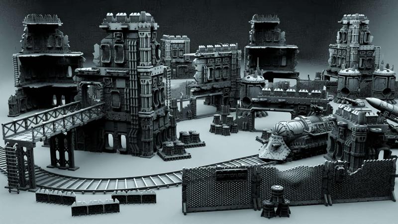 Imperial industrial sector tabletop terrain with modular walls