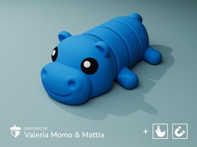 Cute Flexi Pets Hippo (Keychain & Magnet)