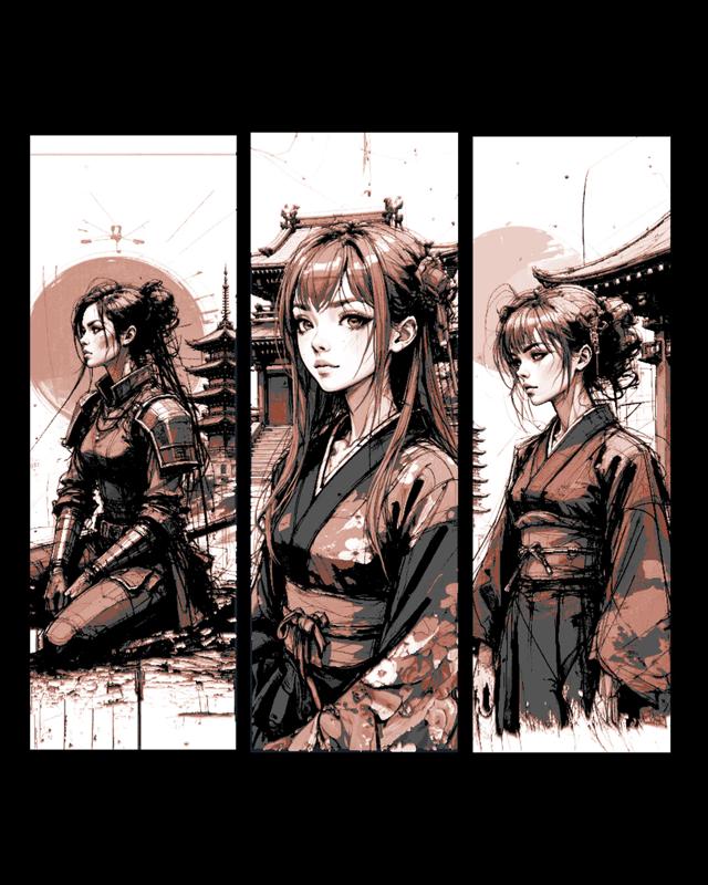 Sketches of beautiful women living in the orient - set of bookmarks