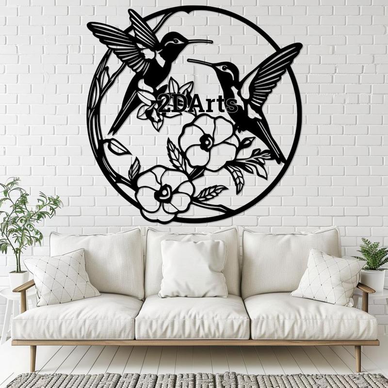 Hummingbirds with Flowers in Circle 2D Wall Art/Window Art