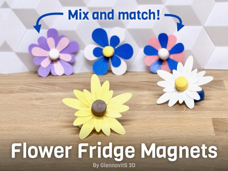 Flower Fridge Magnets (colorful plants in the kitchen)