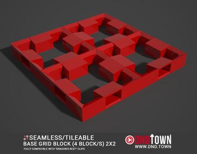 Base Grid Block 2x2 (4 Block/s) - Low Profile - 3D Modular Dungeon Terrain Tile STL - DnD Town Minis (www.dnd.town)