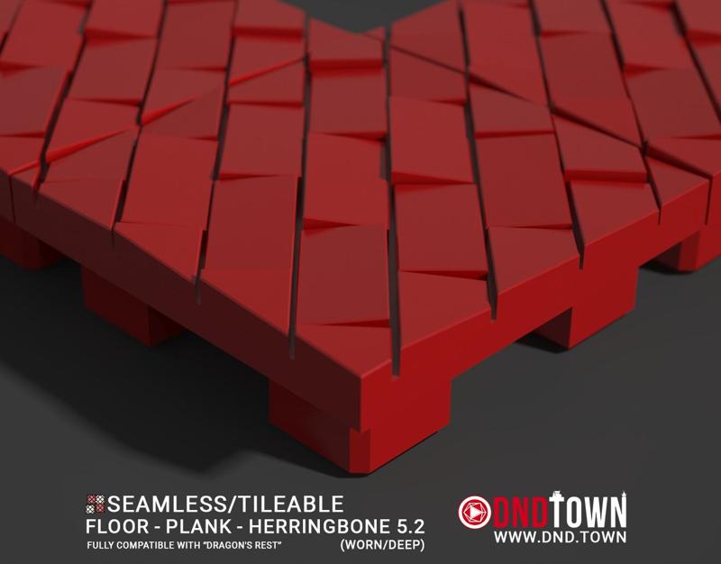 Floor - Plank - Herringbone 05.2 (WORN/DEEP) - 3D Modular Dungeon Tile - DnD Town Minis (www.dnd.town)