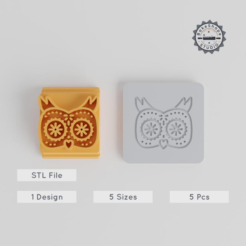 Owl Stamp Tile Set, 5 Sizes 20-40mm, Perfect for Clay, Cookie & Fondant Decorations, Festive & Spirit Owl Designs