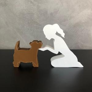 Girl and her Yorkshire(tied hair) for 3D printer or laser cut