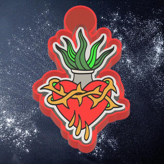 Heart With Spikes & Flowers Freshie Mold