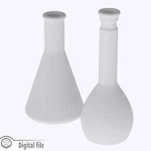 1:12 miniature Chemistry set of 2 Volumetric and Erlenmeyer flask