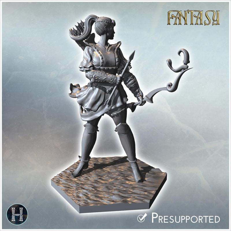 Armored female archer standing confidently, equipped with quiver, bow, and intricate armor details (3) - Medieval Fantasy Magic Feudal Old Archaic Saga 28mm 15mm