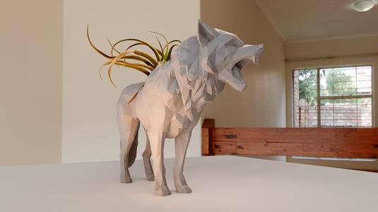 wolf planter pot flower vase roaring low poly stl