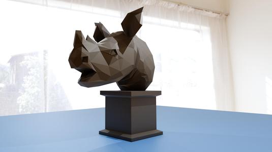 baby rhino head bust low poly mouth open stl