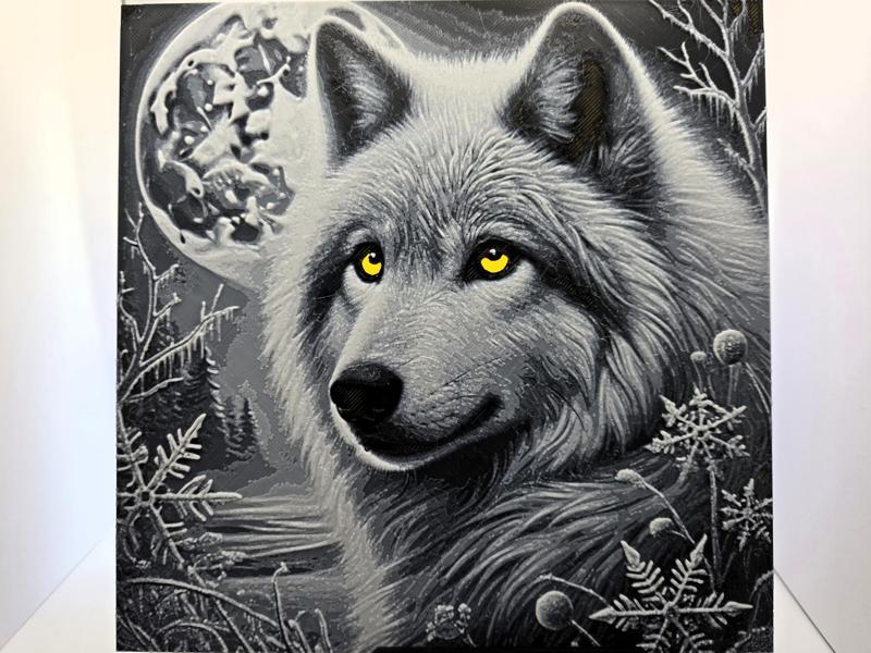 Hueforge Mystical white wolf with glowing eyes