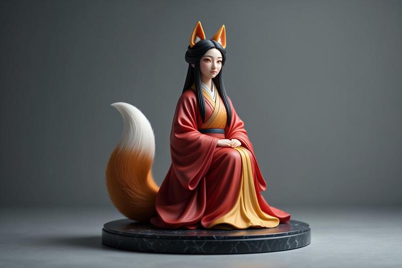1798 COLORFUL Fox Spirit Woman in Pu Song Ling Style, magic, dragon, fantasy, wood, gnome, gorgon, warrior, wild, fox, monster, cat, dog, fair, witch, werewolf, horror, beast, gothic, troll