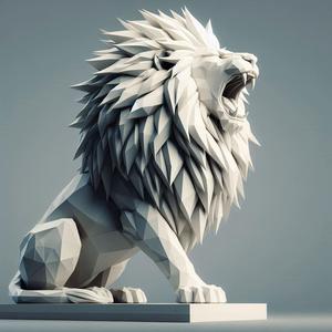 643 Low Poly Roaring Lion, character, monster, fantasy, art, sculpture, model, animal, 3d model, statue, creature, magic, 3d print, collectible, wood, sword, base, warrior, wild, low poly, lion, monkey