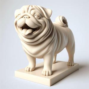 538 Laughing Pug - Ivory-Style 3D-Printed Statue, sculpture, monkey, monkey, witch, fairy, knight, fantasy, art, viking, dragon, dnd, cat, monster hunter, dog, totem, totemic