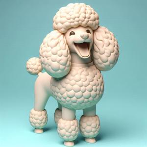 066 Laughing Poodle - 3D Printed Full-Figure Statue, fantasy, art, sculpture, model, animal, 3d model, statue, creature, magic, 3d print, collectible, cat, bear, witch, dinosaur, wooden