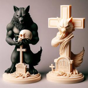 864 Ivory Werewolf Howling with Skull - 3D Model, magic, creature, fantasy, wood, base, sword, warrior, wild, cat, monster, dog, godzilla, fair, witch, werewolf, horror, beast, gothic, troll