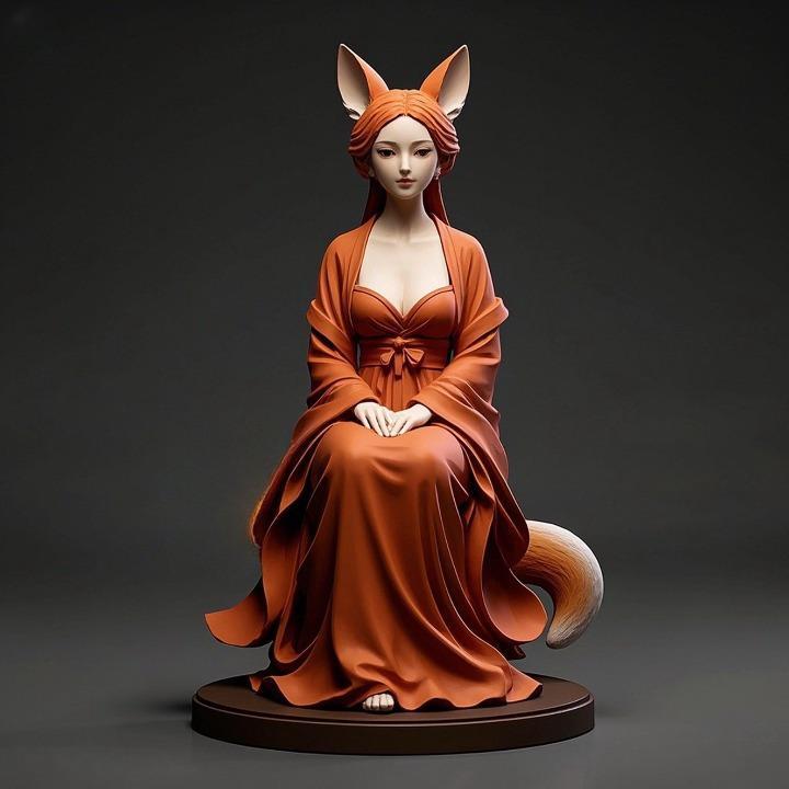 1249 COLORFUL Fox Spirit Woman in Pu Song Ling Style, beast, magic, creature, fantasy, wood, base, sword, warrior, wild, cat, monster, fox, godzilla, fair, witch, werewolf, horror, beast, gothic, troll
