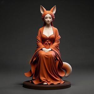 1249 COLORFUL Fox Spirit Woman in Pu Song Ling Style, beast, magic, creature, fantasy, wood, base, sword, warrior, wild, cat, monster, fox, godzilla, fair, witch, werewolf, horror, beast, gothic, troll