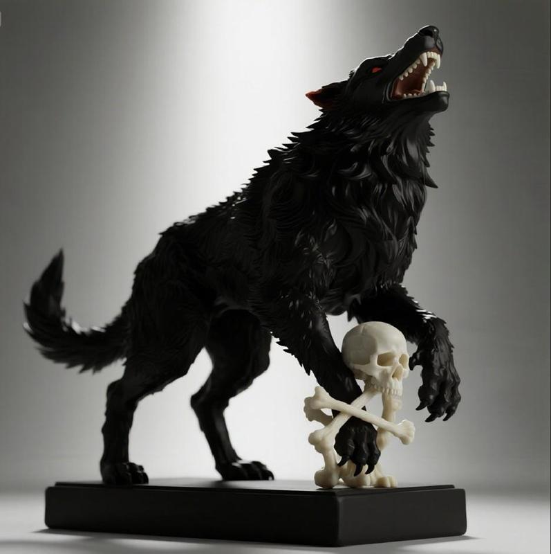 840 Ivory Werewolf Howling with Skull - 3D Model, magic, creature, fantasy, wood, base, sword, warrior, wild, cat, monster, dog, godzilla, fair, witch, werewolf, horror, beast, gothic, troll
