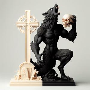820 Ivory Werewolf Howling with Skull - 3D Model, magic, creature, fantasy, wood, base, sword, warrior, wild, cat, monster, dog, godzilla, fair, witch, werewolf, horror, beast, gothic, troll