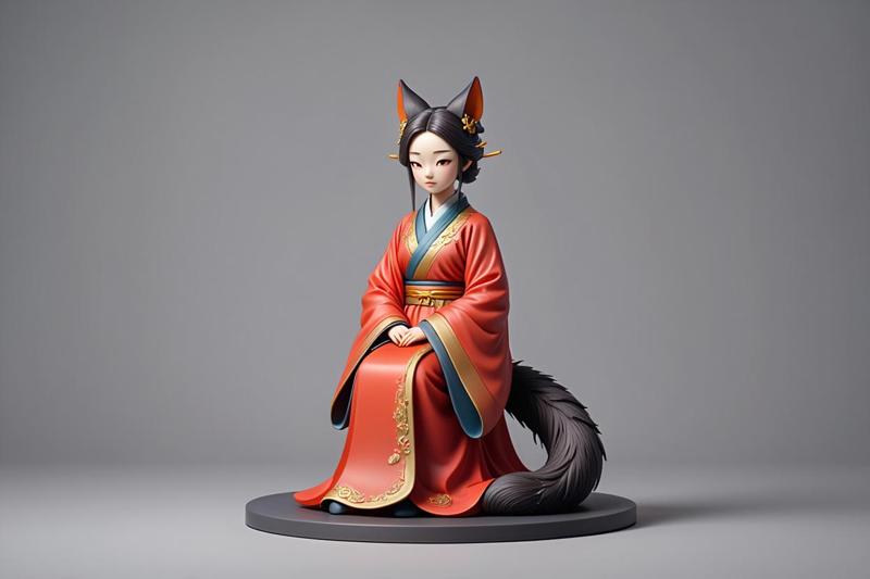 1533 COLORFUL Fox Spirit Woman in Pu Song Ling Style, magic, dragon, fantasy, wood, gnome, gorgon, warrior, wild, fox, monster, cat, dog, fair, witch, werewolf, horror, beast, gothic, troll