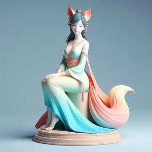 1402 COLORFUL Fox Spirit Woman in Pu Song Ling Style, beast, magic, creature, fantasy, wood, base, sword, warrior, wild, cat, monster, fox, godzilla, fair, witch, werewolf, horror, beast, gothic, troll