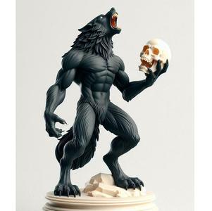 1733 COLORFUL Werewolf Howling with Skull - 3D Model, magic, fox, kung fu, shapeshifter, martial arts, fantasy, Pu Song Ling, warrior, mystic, legend, monster, fair, witch, werewolf, horror, beast, snake, troll, skeleton dance