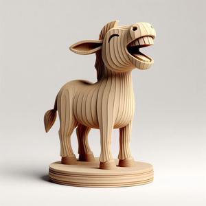 003 Laughing Wooden Donkey - 3D Printed Full-Figure Statue