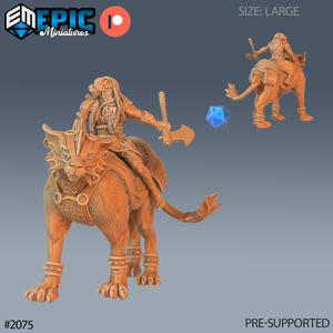 Masked Hunter Rider & Aquatic Tiger Mount ‧ DnD Miniature ‧ Tabletop Miniatures ‧ Gaming Monster ‧ 3D Model ‧ RPG ‧ DnDminis ‧ STL FILE