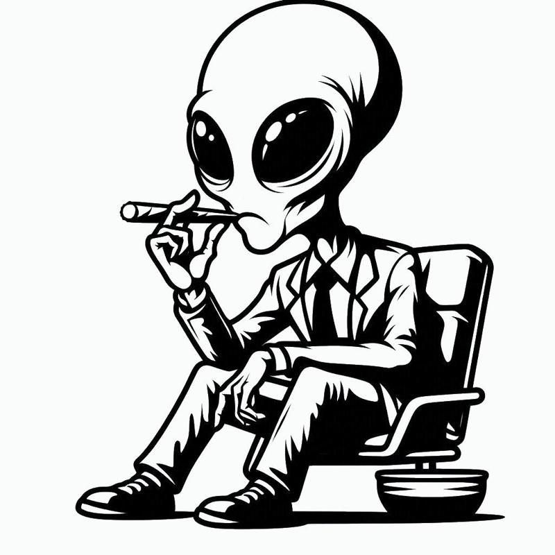 Smoking Alien Line Art