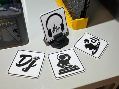 Music DJ - Drink Coaster Set with holder
