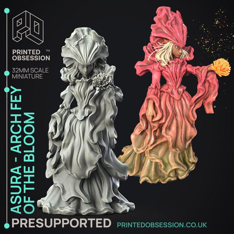 Arch Fey of the Blossom - Eladrin -  PRESUPPORTED - Illustrated and Stats - 32mm scale