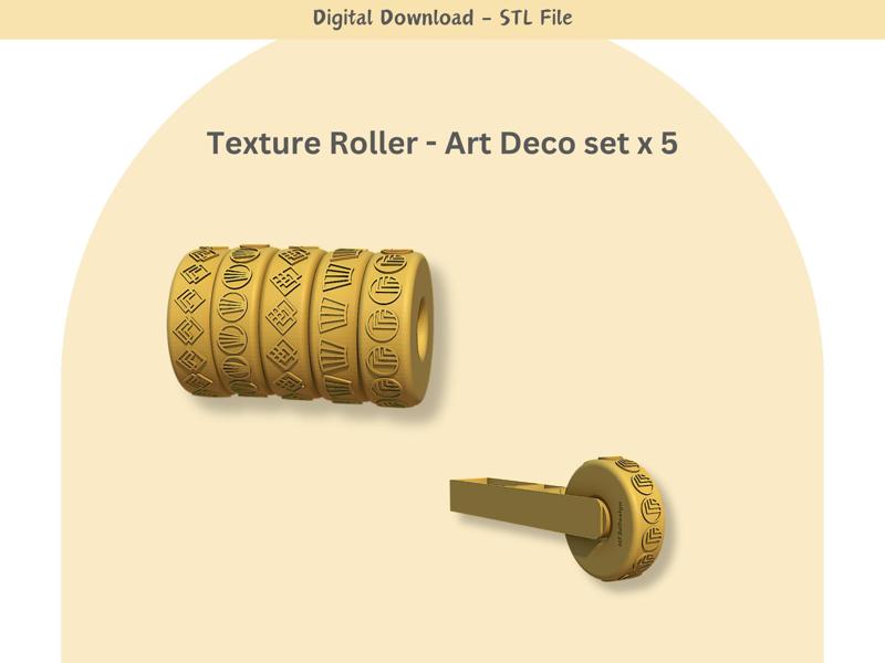 3D Printable Texture Rollers and Handle STL Pack | 5 Art Deco Patterns 02