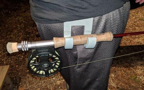 belt mounted fly rod holder