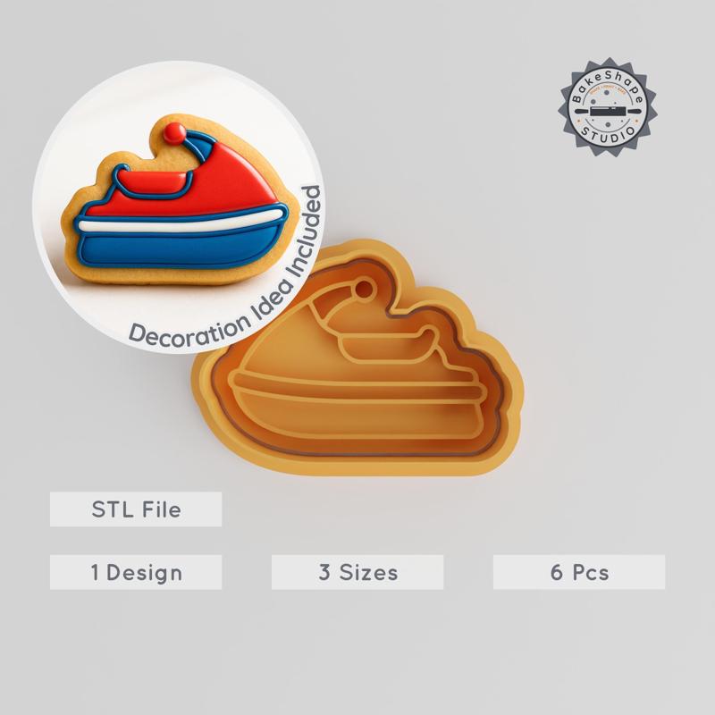 Jet Ski Cookie Cutter & Stamp Set, Watercraft Shape for Fondant, S/M/L Sizes PRODUCT_1109