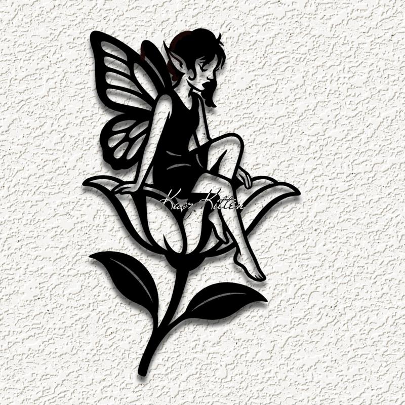PIXIE FAIRY SPRITE ON FLOWER WALL ART HOME DECOR