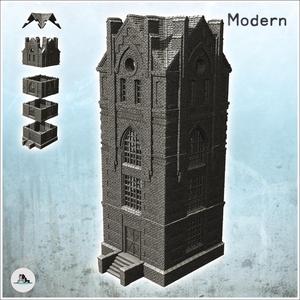 Large modern industrial brick tower with access staircase and gothic shaped windows (25) - Modern WW2 WW1 World War Diaroma Wargaming RPG Mini Hobby