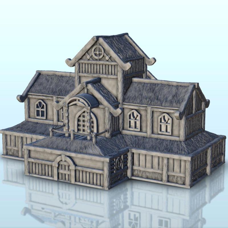 Large medieval palace with thatched roof and terraces (13) - Medieval building middle age