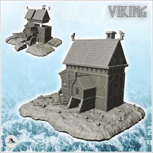 Large wooden and stone Viking house with carved stairs and accessories (5) - Alkemy Lord of the Rings War of the Rose Warcrow Saga