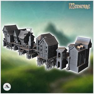 Medieval bridge set with houses, statues, cranes on stilts (12) - Medieval Gothic Feudal Old Archaic Saga 28mm 15mm RPG