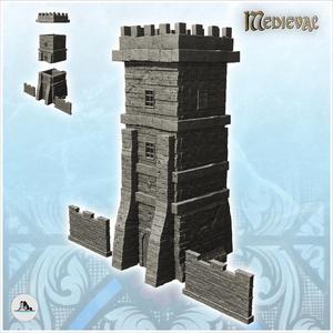 Medieval cut stone defense tower with adjoining walls (13) - Medieval Gothic Feudal Old Archaic Saga 28mm 15mm RPG