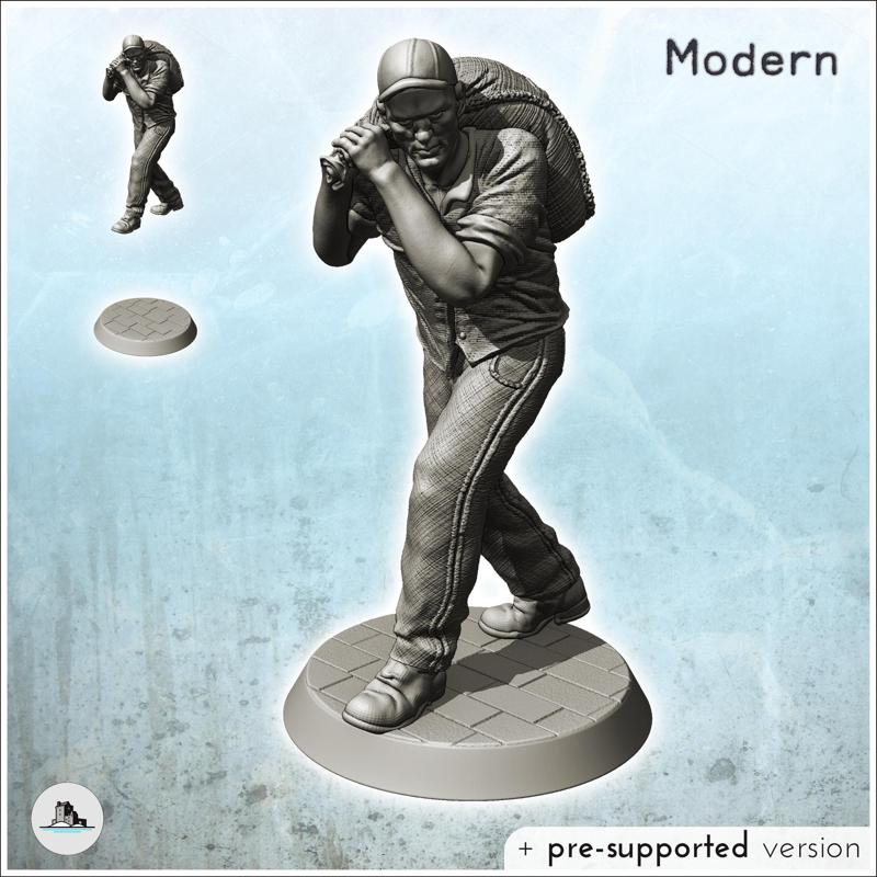 Modern industrial worker carrying a bag of raw material (2) - Modern WW2 WW1 World War Diaroma Wargaming RPG Mini Hobby