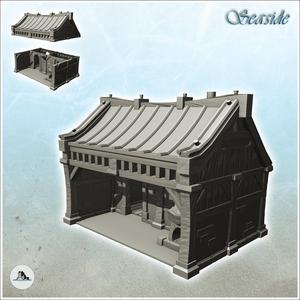 Medieval stone annex with large awning (2) - Pirate Jungle Island Beach Piracy Caribbean Medieval Skull Renaissance