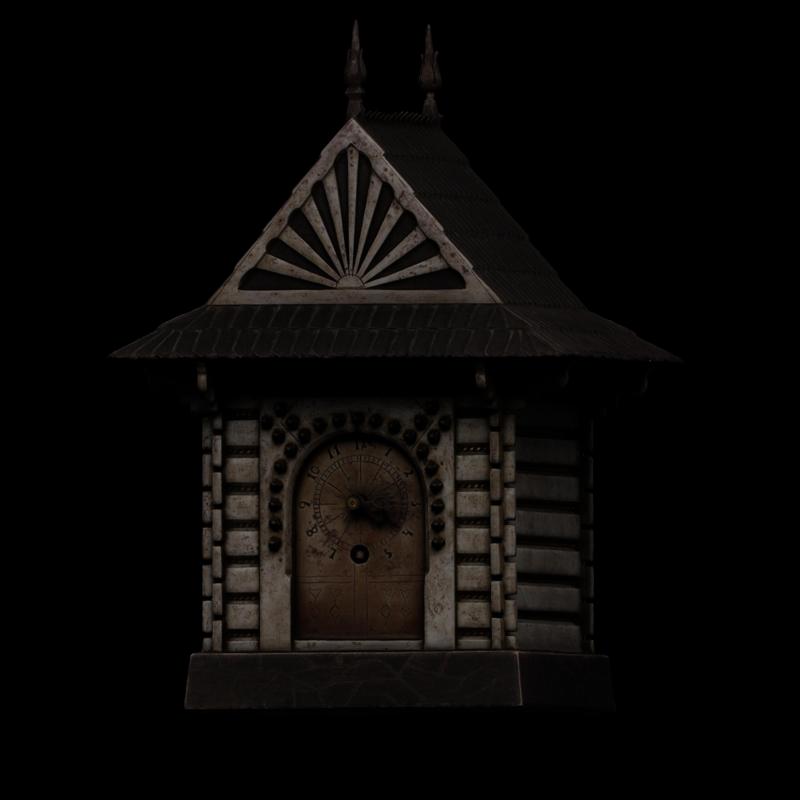 Clock shaped as a highlander's cottage